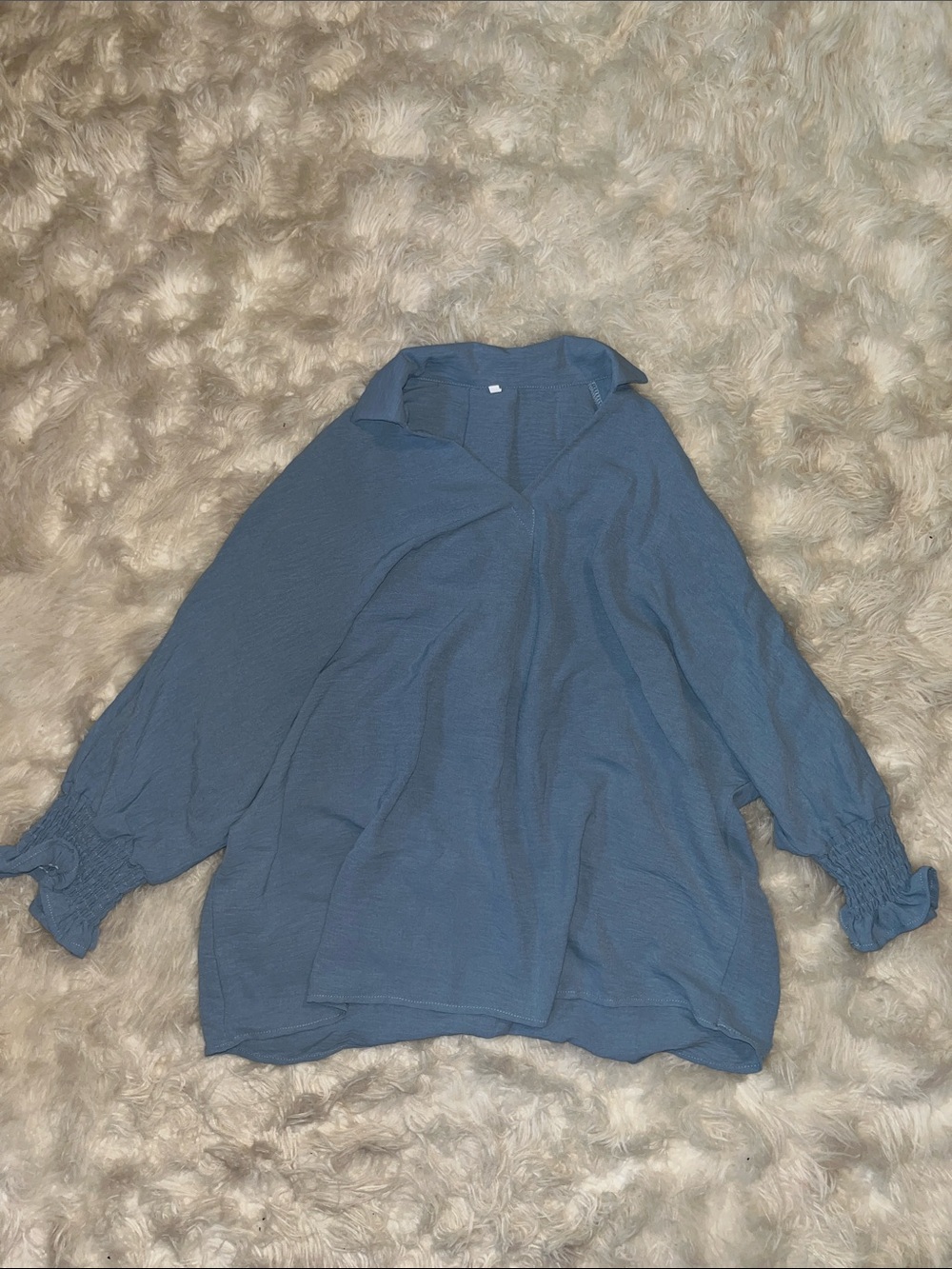 Relaxed V-Neck Long Sleeve Top in Slate Blue